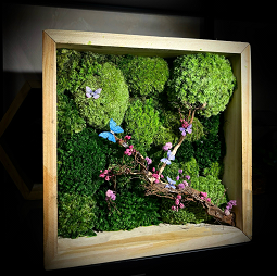 Pink butterfly moss art